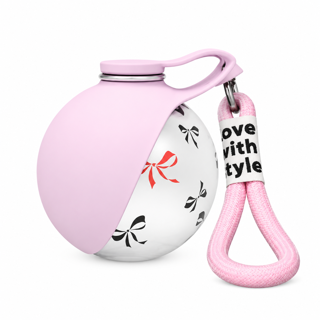 Gourde de voyage en acier avec motif nœuds papillon - Rose